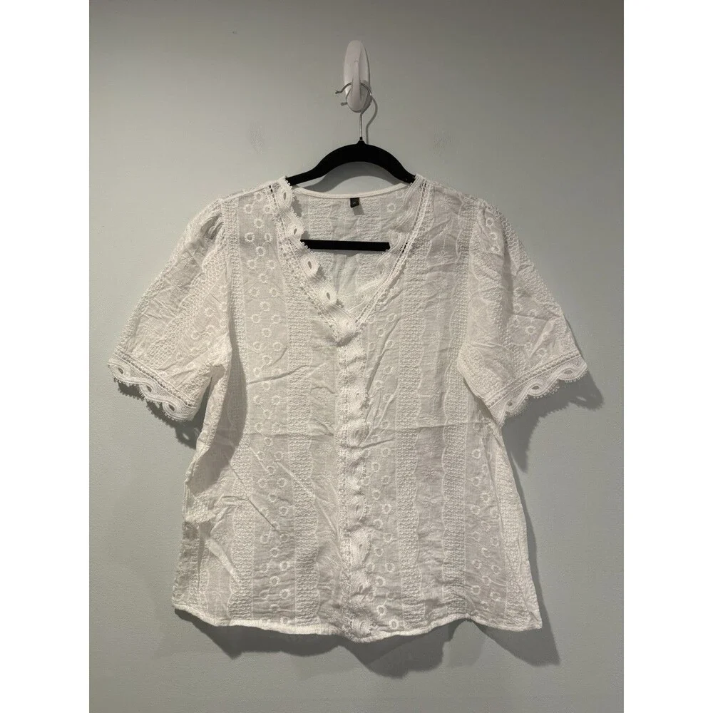 Sheer Embroidered Top Womens XL Boho Cottage Festival Coastal Travel Lightweight